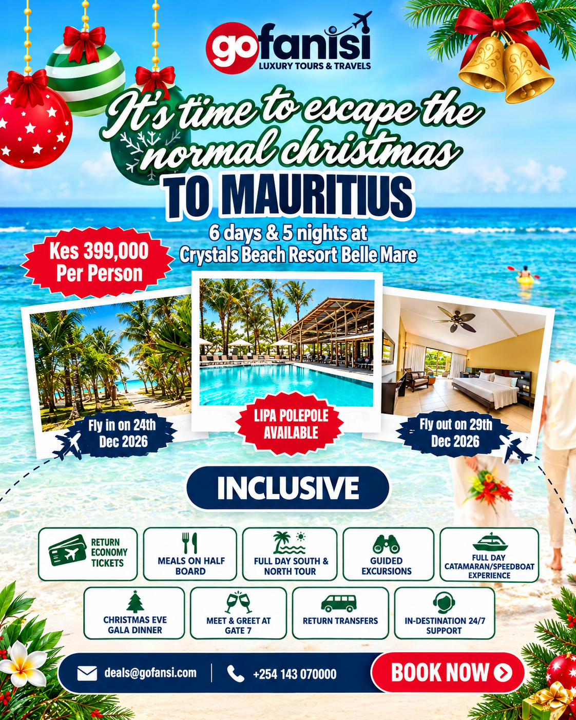 Christmas in Mauritius at Crystals Beach Resort, Belle Mare
